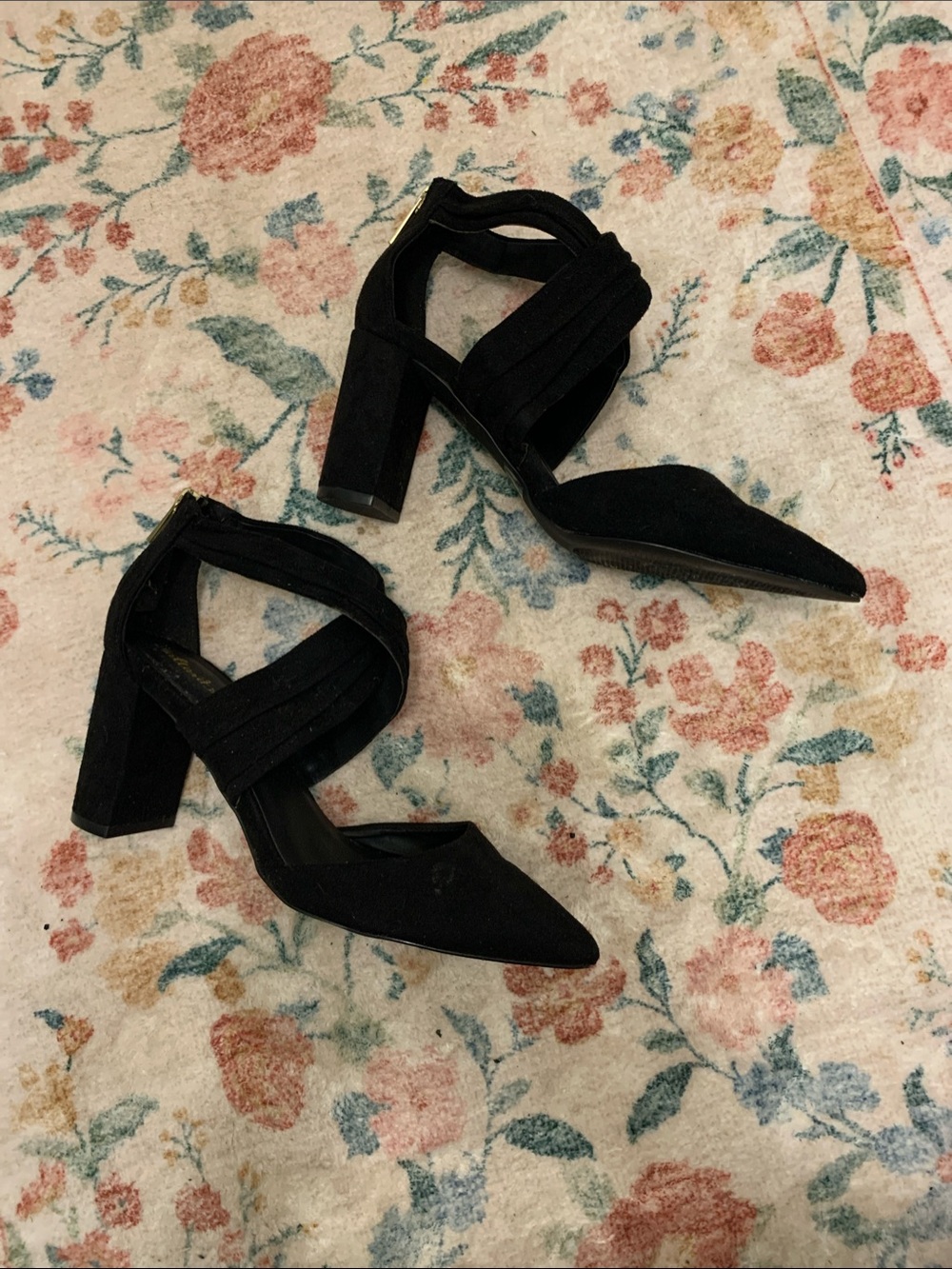 Black Strappy Block Heel Pumps - Women's Elegant Pointed-Toe Heels